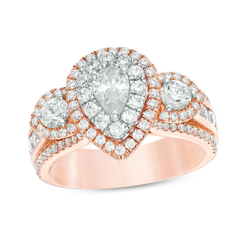 Main Image 1 of 2 CT. T.W. Pear-Shaped Diamond Past Present Future® Double Frame Engagement Ring in 14K Rose Gold