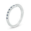 Vera Wang Love Collection Blue Sapphire and 1/15 CT. T.W. Diamond Contour Wedding Band in 14K White Gold