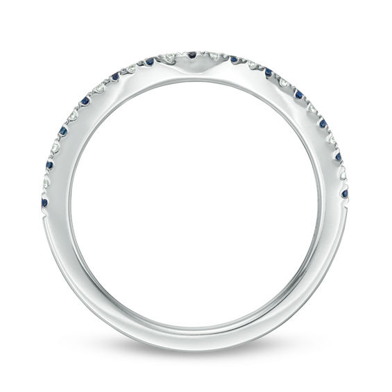 Vera Wang Love Collection Blue Sapphire and 1/15 CT. T.w. Diamond Contour Wedding Band in 14K White Gold