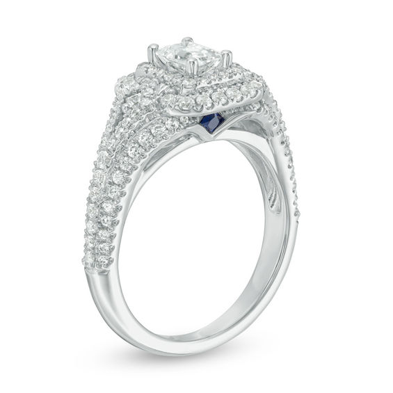 Vera Wang Love Collection 1-1/3 CT. T.w. Emerald-Cut Diamond Frame Arrow-Sides Engagement Ring in 14K White Gold