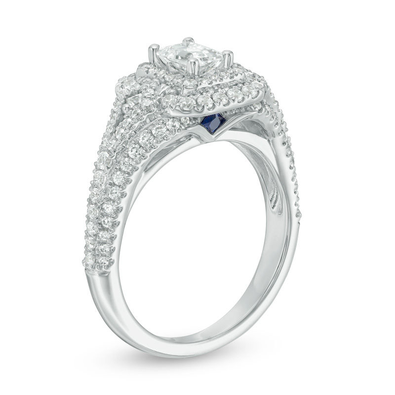 Main Image 2 of Vera Wang Love Collection 1-1/3 CT. T.W. Emerald-Cut Diamond Frame Arrow-Sides Engagement Ring in 14K White Gold