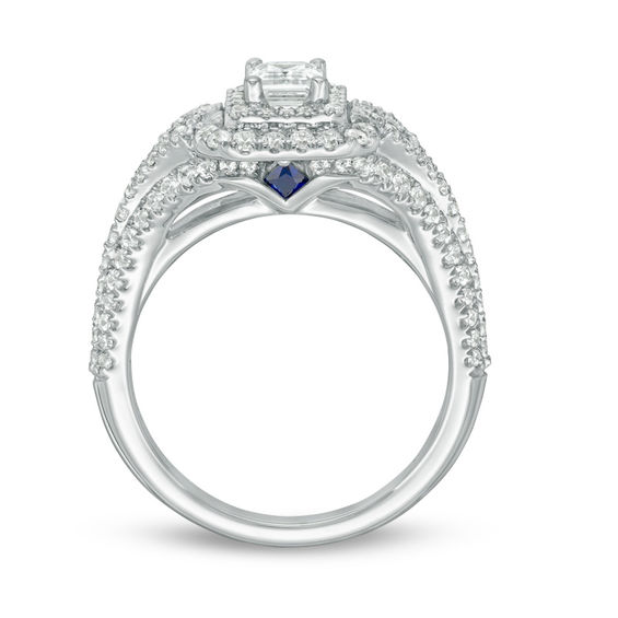 Vera Wang Love Collection 1-1/3 CT. T.w. Emerald-Cut Diamond Frame Arrow-Sides Engagement Ring in 14K White Gold