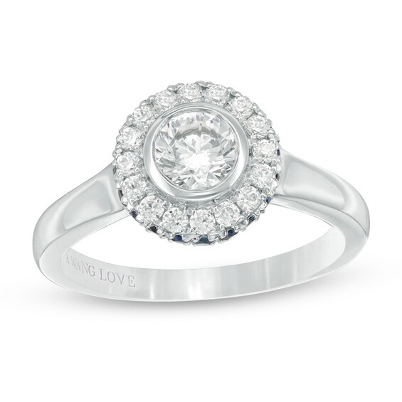 Vera Wang Love Collection 3/4 CT. T.w. Diamond and Blue Sapphire Frame Engagement Ring in 14K White Gold