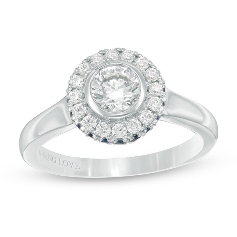 Main Image 1 of Vera Wang Love Collection 3/4 CT. T.W. Diamond and Blue Sapphire Frame Engagement Ring in 14K White Gold