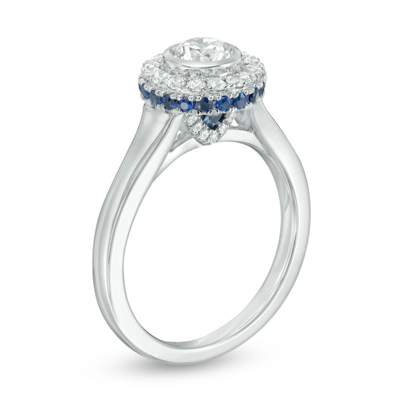 Main Image 2 of Vera Wang Love Collection 3/4 CT. T.W. Diamond and Blue Sapphire Frame Engagement Ring in 14K White Gold