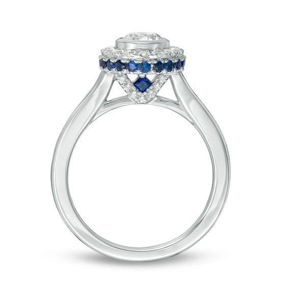 Vera Wang Love Collection 3/4 CT. T.w. Diamond and Blue Sapphire Frame Engagement Ring in 14K White Gold