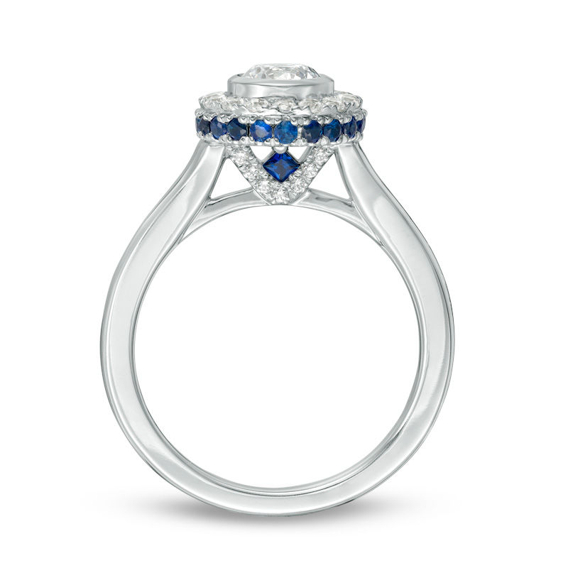 Main Image 3 of Vera Wang Love Collection 3/4 CT. T.W. Diamond and Blue Sapphire Frame Engagement Ring in 14K White Gold