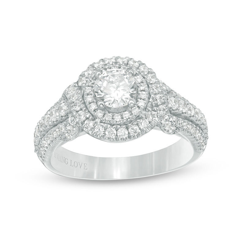 Main Image 1 of Vera Wang Love Collection 1-1/4 CT. T.W. Diamond Double Frame Twist Engagement Ring in 14K White Gold