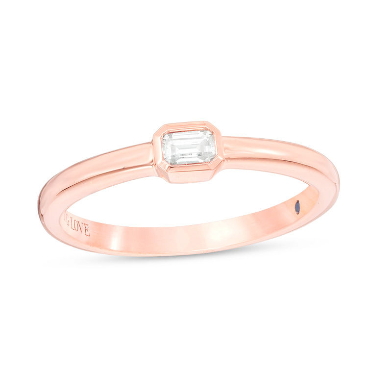 Main Image 1 of Vera Wang Love Collection 1/6 CT. Emerald-Cut Diamond Solitaire Sideways Stackable Band in 14K Rose Gold