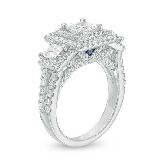 Vera Wang Love Collection 2-1/2 CT. T.w. Princess-Cut Diamond Three Stone Frame Engagement Ring in 14K White Gold