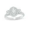 Thumbnail Image 1 of Vera Wang Love Collection 1-1/4 CT. T.W. Oval Diamond Three Stone Frame Engagement Ring in 14K White Gold