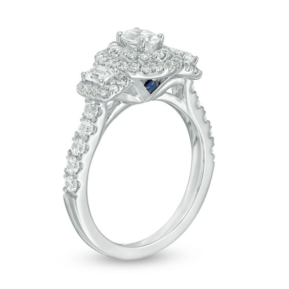 Vera Wang Love Collection 1-1/4 CT. T.w. Oval Diamond Three Stone Frame Engagement Ring in 14K White Gold