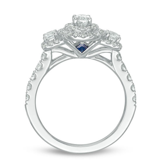 Vera Wang Love Collection 1-1/4 CT. T.w. Oval Diamond Three Stone Frame Engagement Ring in 14K White Gold