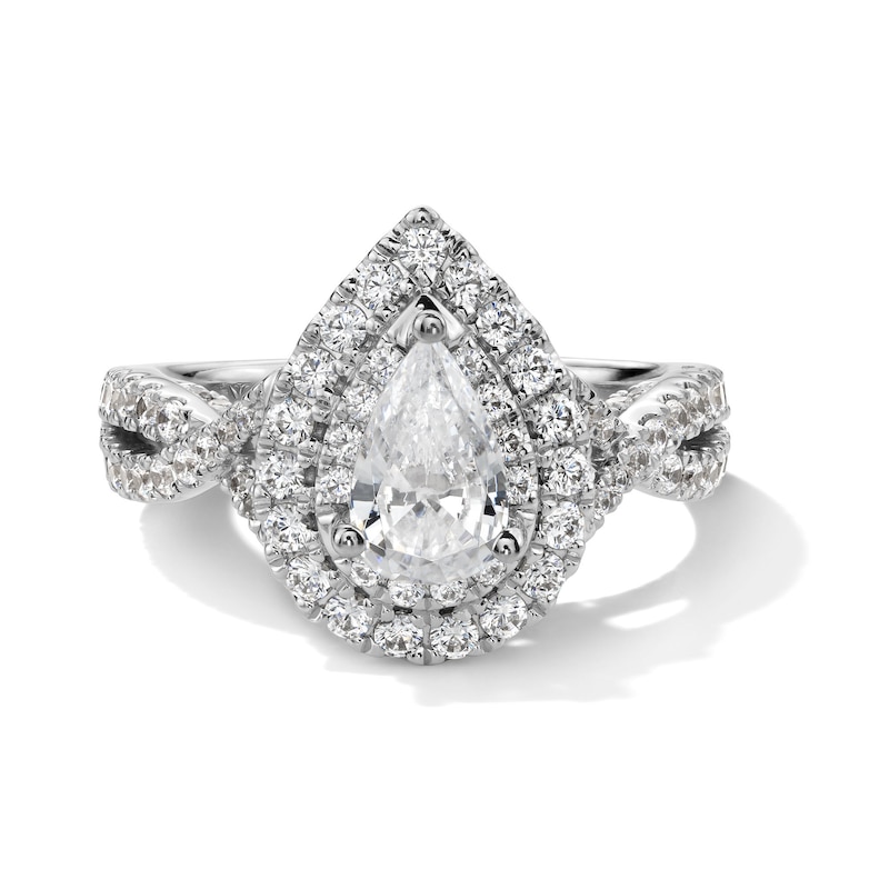 Zales 5/8 Ct. T.W. Pear-Shaped Diamond Double Frame Vintage-Style Engagement Ring in 10K White Gold