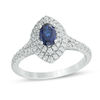 Thumbnail Image 1 of Oval Lab-Created Blue and White Sapphire Marquise Frame Ring in Sterling Silver