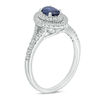 Thumbnail Image 2 of Oval Lab-Created Blue and White Sapphire Marquise Frame Ring in Sterling Silver