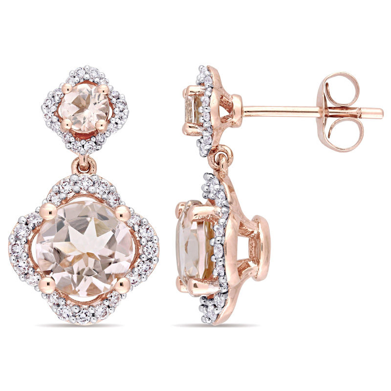 Morganite And 3 8 Ct Tw Diamond Clover Frame Double Drop