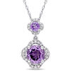 Thumbnail Image 0 of Amethyst and 1/5 CT. T.W. Diamond Clover Frame Double Drop Pendant in 14K White Gold - 17"