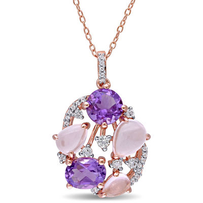 Morganite Pink & Blue &Green Topaz Sapphire Quartz Gems Silver Pendant Necklace