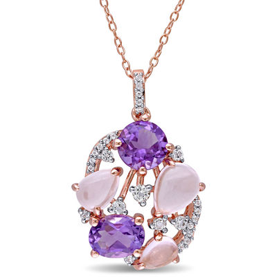 14K Gold Plated Three layers Rose/Purple Quartz Pendent Fashion Necklace 14K Gold Plated Three layers Rose/Purple Quartz Pendent Fashion Necklace