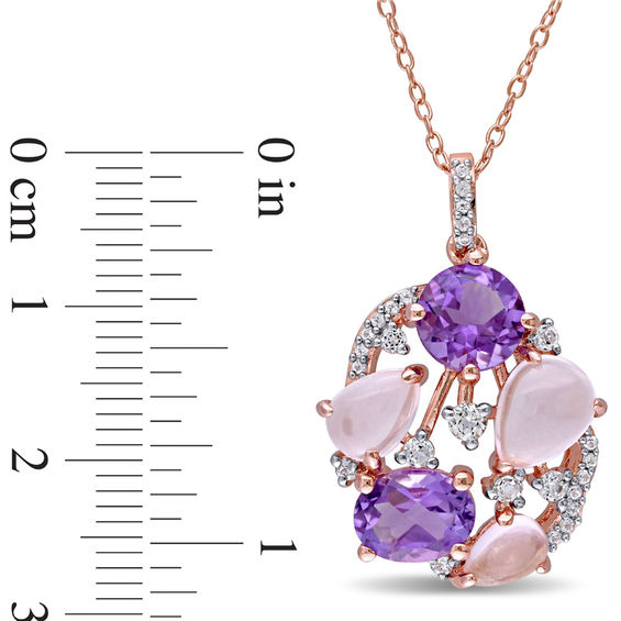 Multi-Shaped Amethyst, Rose Quartz and White Topaz Cluster Pendant in Sterling Silver with Rose Rhodium Plate Multi-Shaped Amethyst, Rose Quartz and White Topaz Cluster Pendant in Sterling Silver with Rose Rhodium Plate