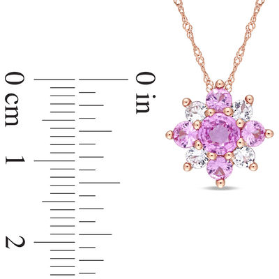 14K White Gold Pink Sapphire and diamond Flower shaped Pendant