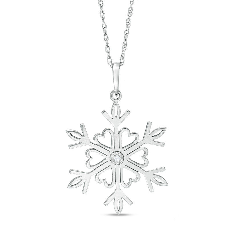 Diamond Accent Solitaire Laser-Cut Heart Snowflake Pendant in 10K White Gold