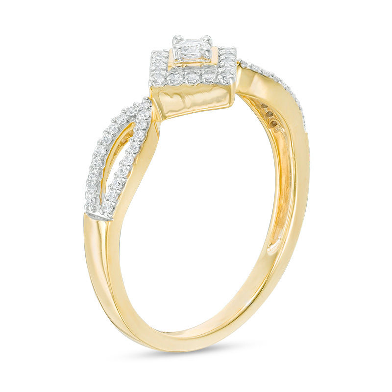 Main Image 2 of 1/5 CT. T.W. Diamond Tilted Square Frame Promise Ring in 10K Gold