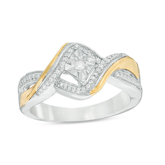1/10 CT. T.w. Diamond Bypass Promise Ring in Sterling Silver and 10K Gold