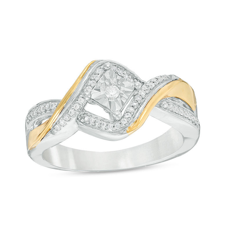Main Image 1 of 1/10 CT. T.W. Diamond Bypass Promise Ring in Sterling Silver and 10K Gold