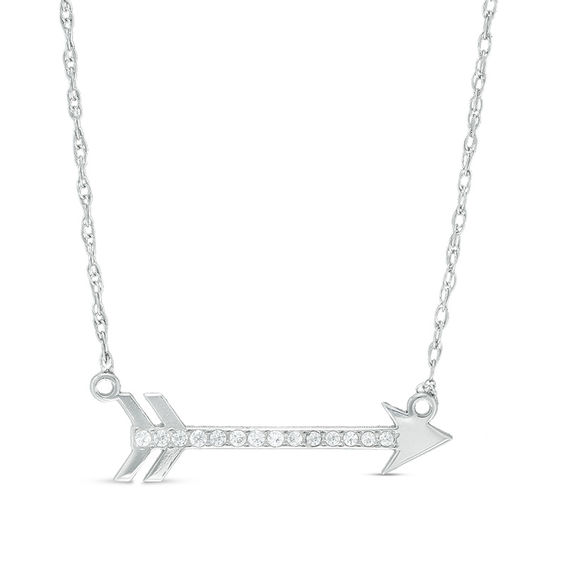 1/20 CT. T.W. Diamond Laser-Cut Sideways Arrow Necklace in 10K White ...