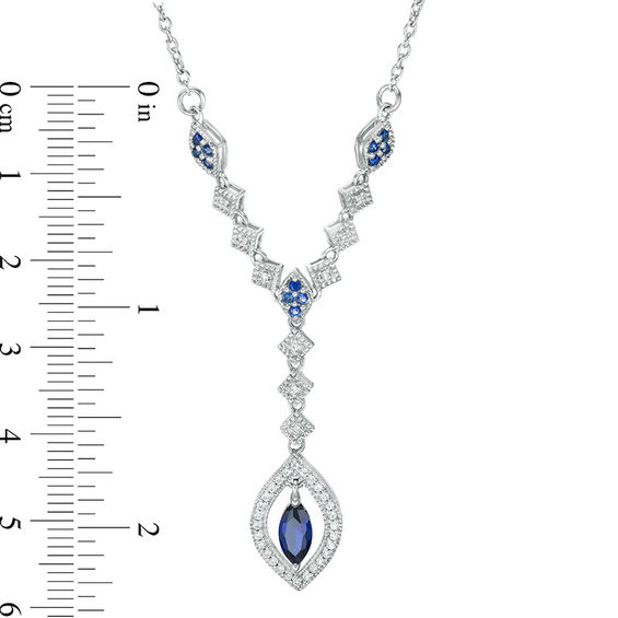 Lab-Created Blue and White Sapphire Vintage-Style "Y" Necklace in Sterling Silver - 14" Lab-Created Blue and White Sapphire Vintage-Style "Y" Necklace in Sterling Silver - 14"