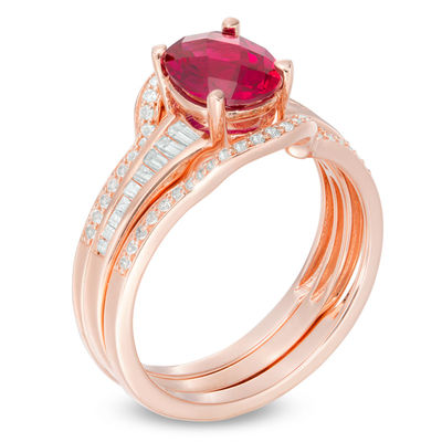 Oval Lab Created Ruby And White Sapphire Bridal Set In Sterling