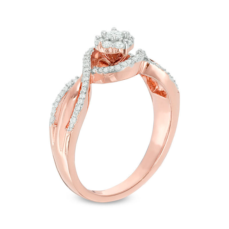 1/4 CT. T.W. Diamond Frame Promise Ring in 10K Rose Gold