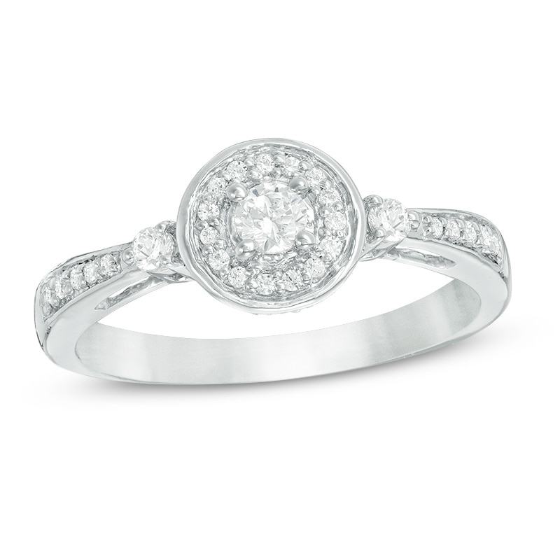 Main Image 1 of 1/4 CT. T.W. Diamond Frame Promise Ring in Sterling Silver