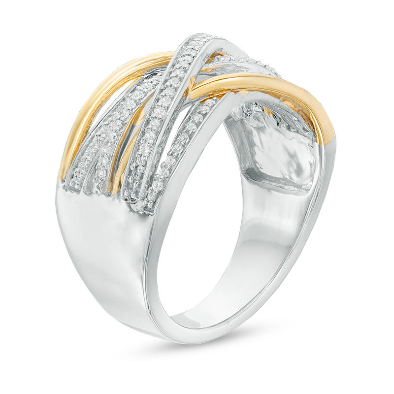 1/4 CT. T.W. Diamond Layered Crossover Ring in Sterling Silver and 10K Gold