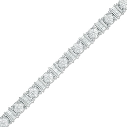 3 CT. T.W. Baguette and Round Diamond Alternating Bracelet in 10K White Gold - 7.5"