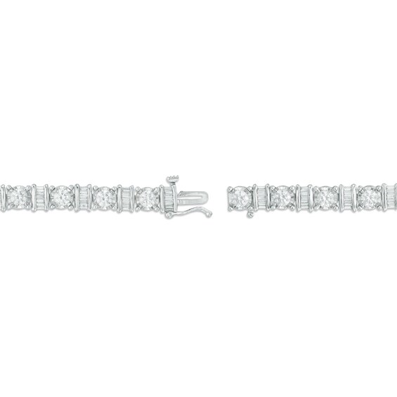 3 CT. T.w. Baguette and Round Diamond Alternating Bracelet in 10K White Gold - 7.5"