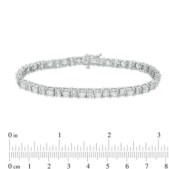 3 CT. T.w. Baguette and Round Diamond Alternating Bracelet in 10K White Gold - 7.5"