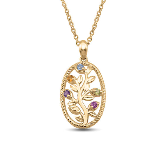 Mother's Birthstone Oval Rope Frame Vine Pendant (3-6 Stones)