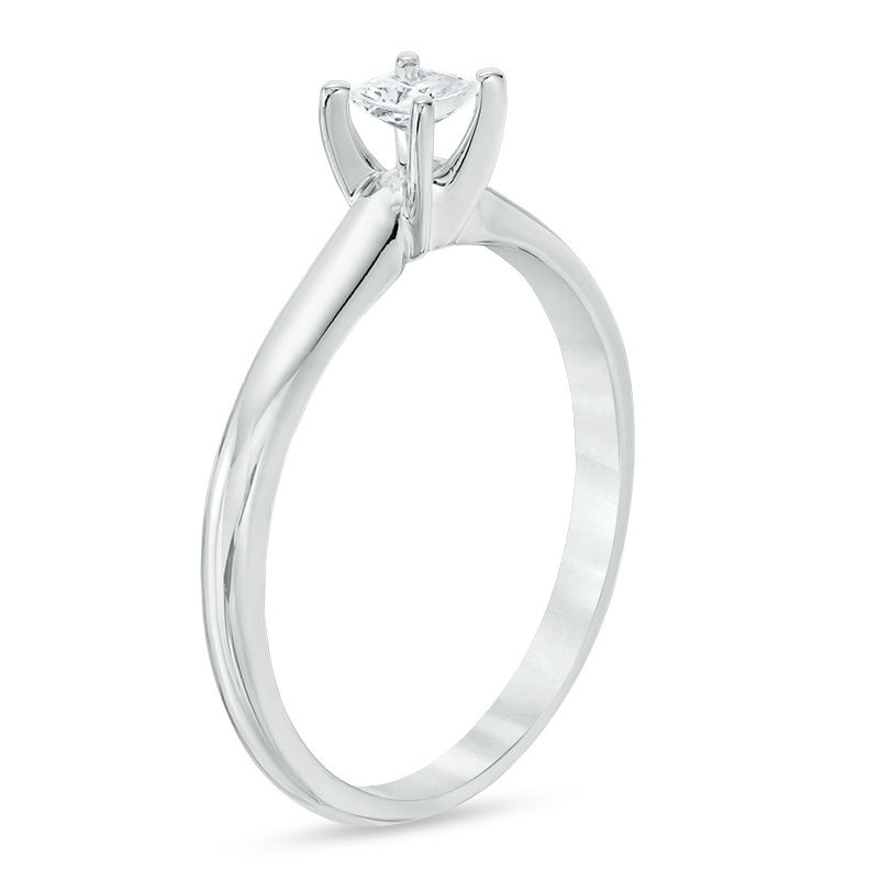 Main Image 2 of 1/4 CT. Princess-Cut Diamond Solitaire Engagement Ring in 14K White Gold (I/I2)