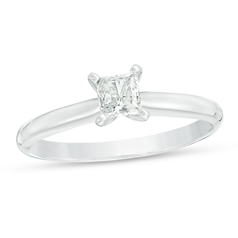 1/3 CT. Princess-Cut Diamond Solitaire Engagement Ring in 14K White Gold (I/I2)