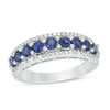 Thumbnail Image 1 of Lab-Created Blue Sapphire and 1/5 CT. T.W. Diamond Nine Stone Anniversary Band in Sterling Silver
