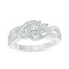 Thumbnail Image 0 of 1/8 CT. T.W. Baguette and Round Diamond Frame Bypass Promise Ring in Sterling Silver