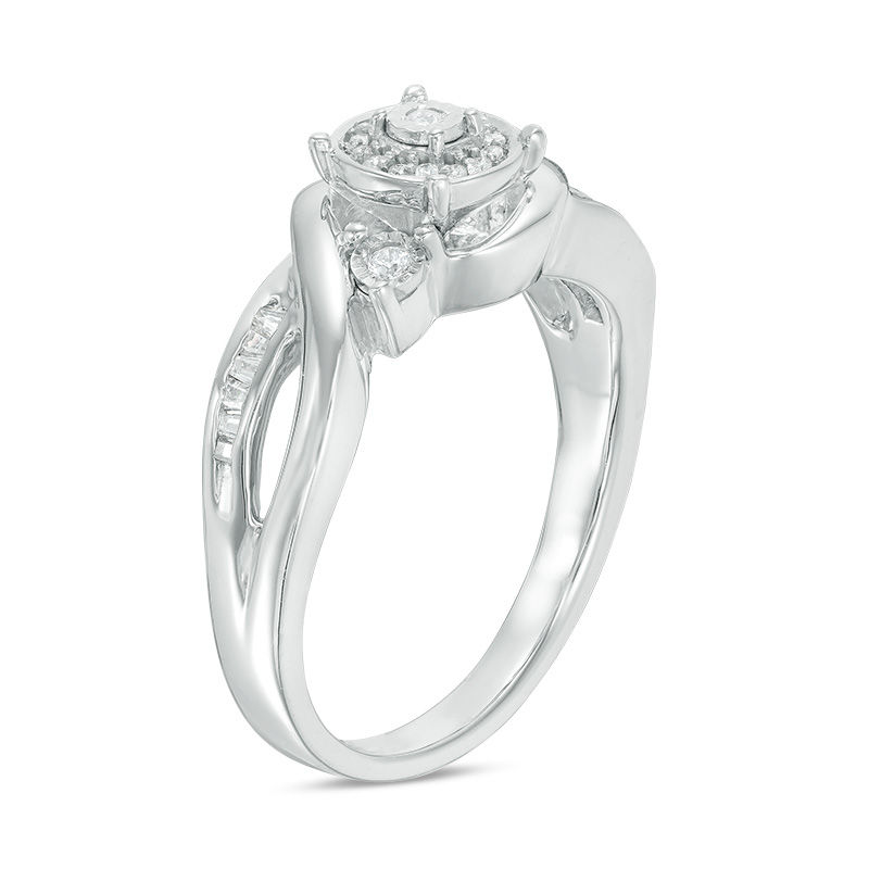 1/8 CT. T.W. Baguette and Round Diamond Frame Bypass Promise Ring in Sterling Silver