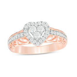 3/8 CT. T.W. Diamond Heart Frame Ring in 10K Rose Gold