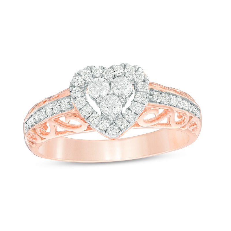 Main Image 1 of 3/8 CT. T.W. Diamond Heart Frame Ring in 10K Rose Gold