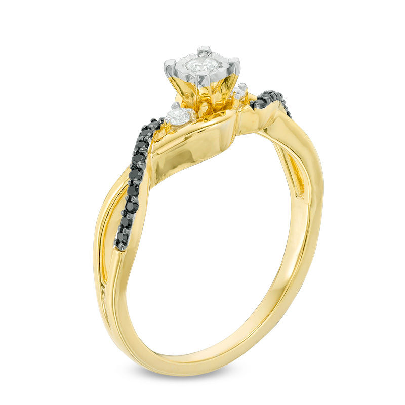 1/6 CT. T.W. Enhanced Black and White Diamond Twist Promise Ring in 10K Gold