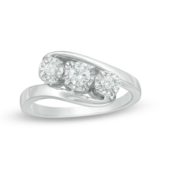1/4 CT. T.W. Diamond Past Present Future® Bypass Engagement Ring in 10K White Gold 1/4 CT. T.W. Diamond Past Present Future® Bypass Engagement Ring in 10K White Gold