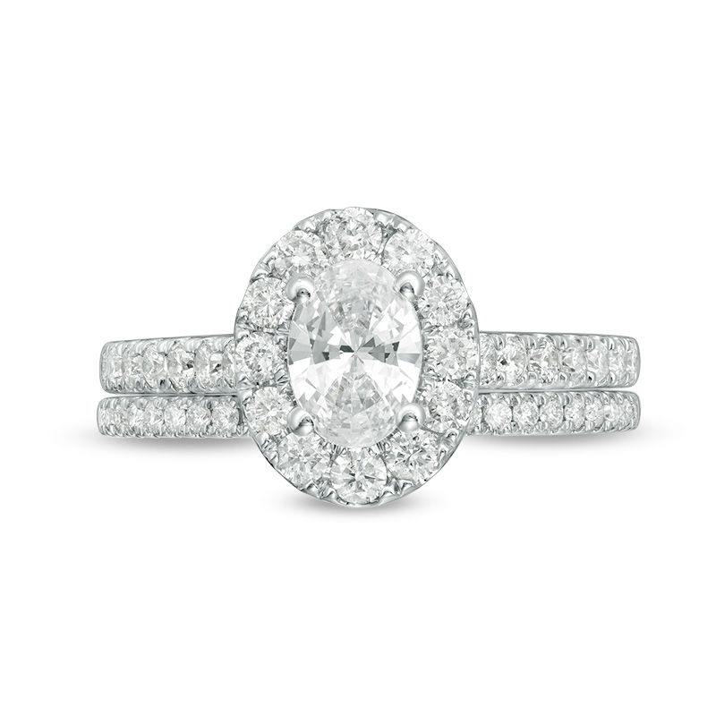 Celebration Ideal 1-1/2 CT. T.W. Oval Diamond Frame Bridal Set in 14K White Gold (I/I1)